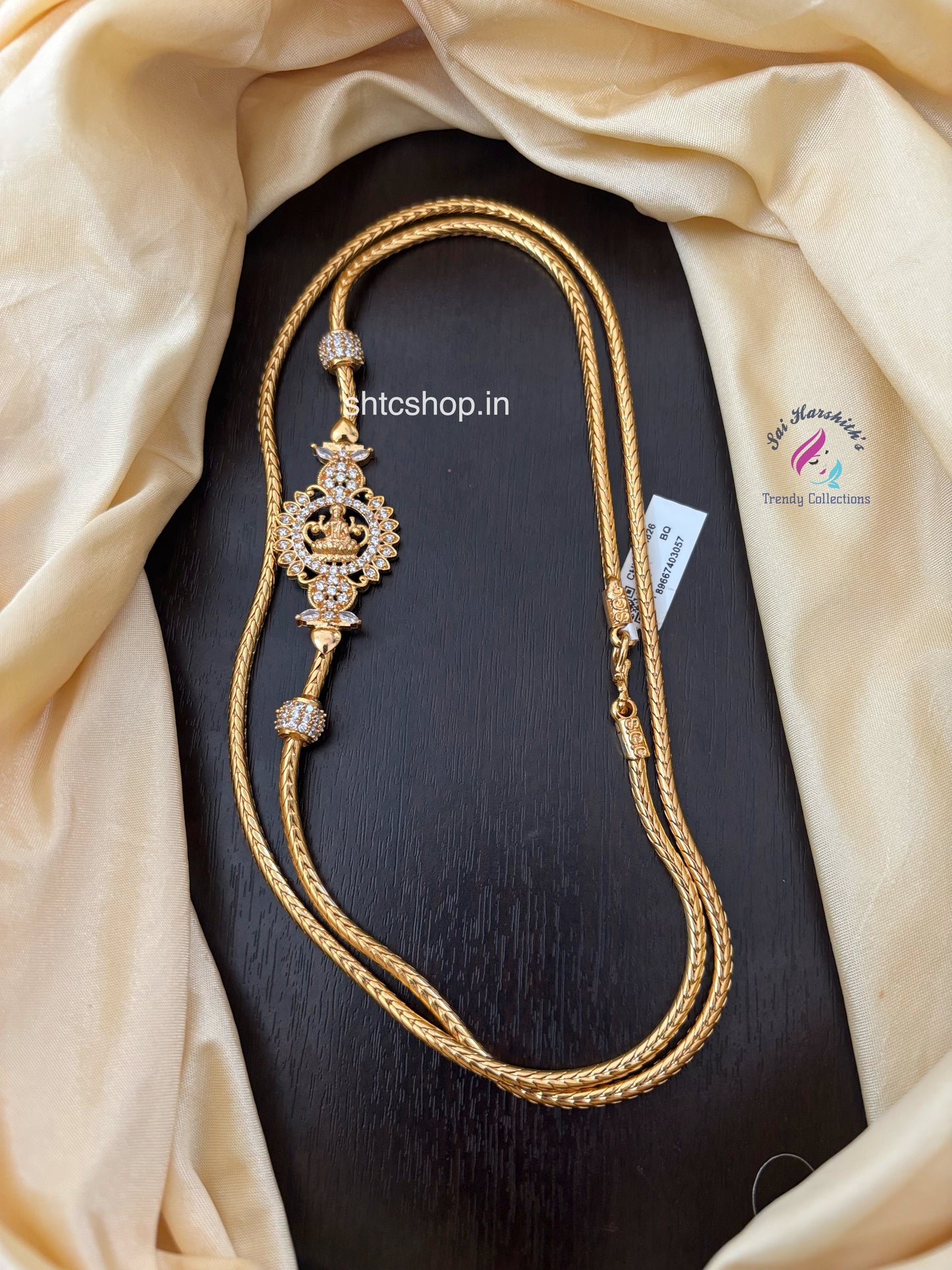 30 Inches 1 gm Mugappu Chain with Goddess Lakshmi & AD Stones (White)- SHTC1538