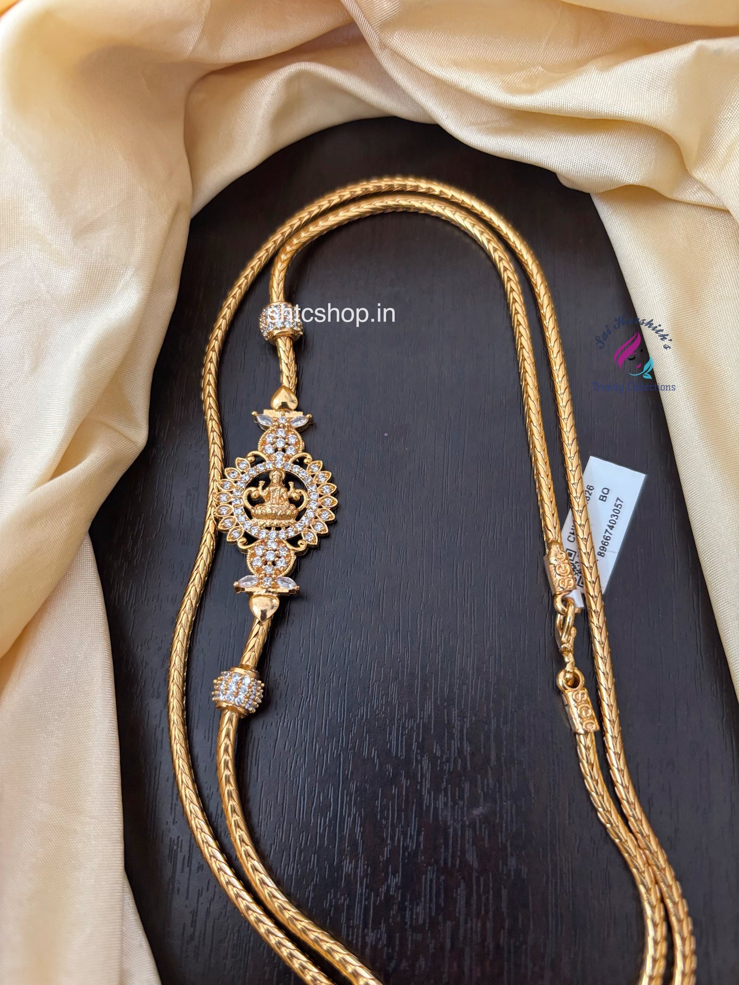 30 Inches 1 gm Mugappu Chain with Goddess Lakshmi & AD Stones (White)- SHTC1538