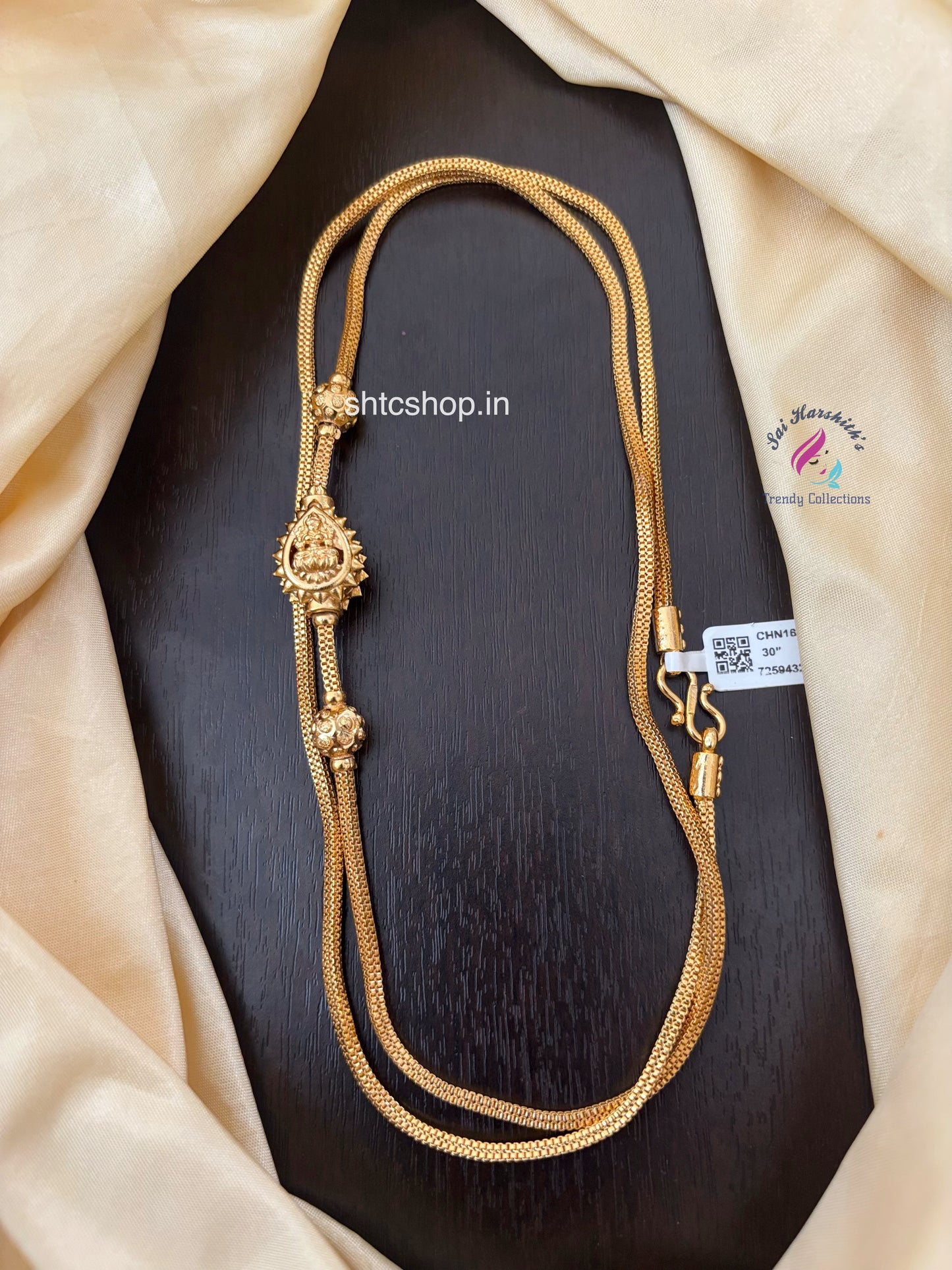30 inches 1 gm gold Polished 360 degree design Lakshmi Mugappu Chain - SHTC1543