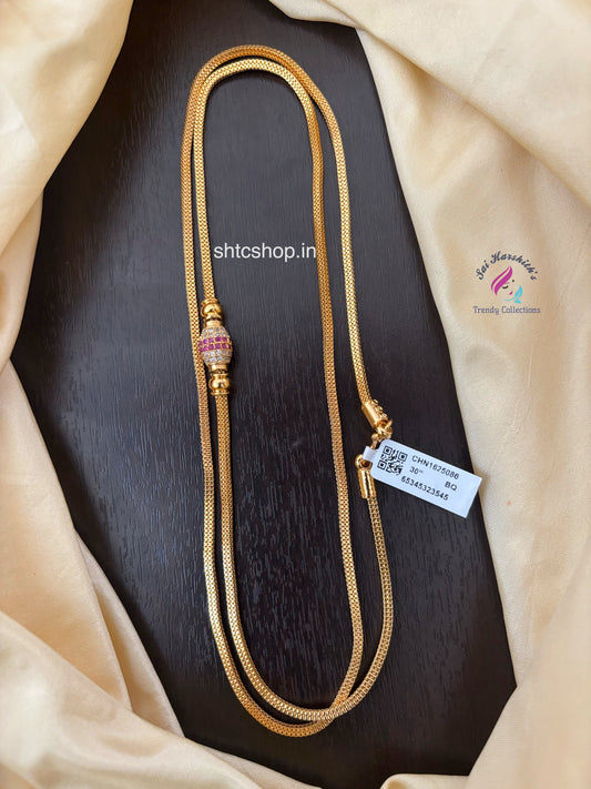30 inches 1 gm gold Polished Mugappu Chain (Pink & White) - SHTC1546