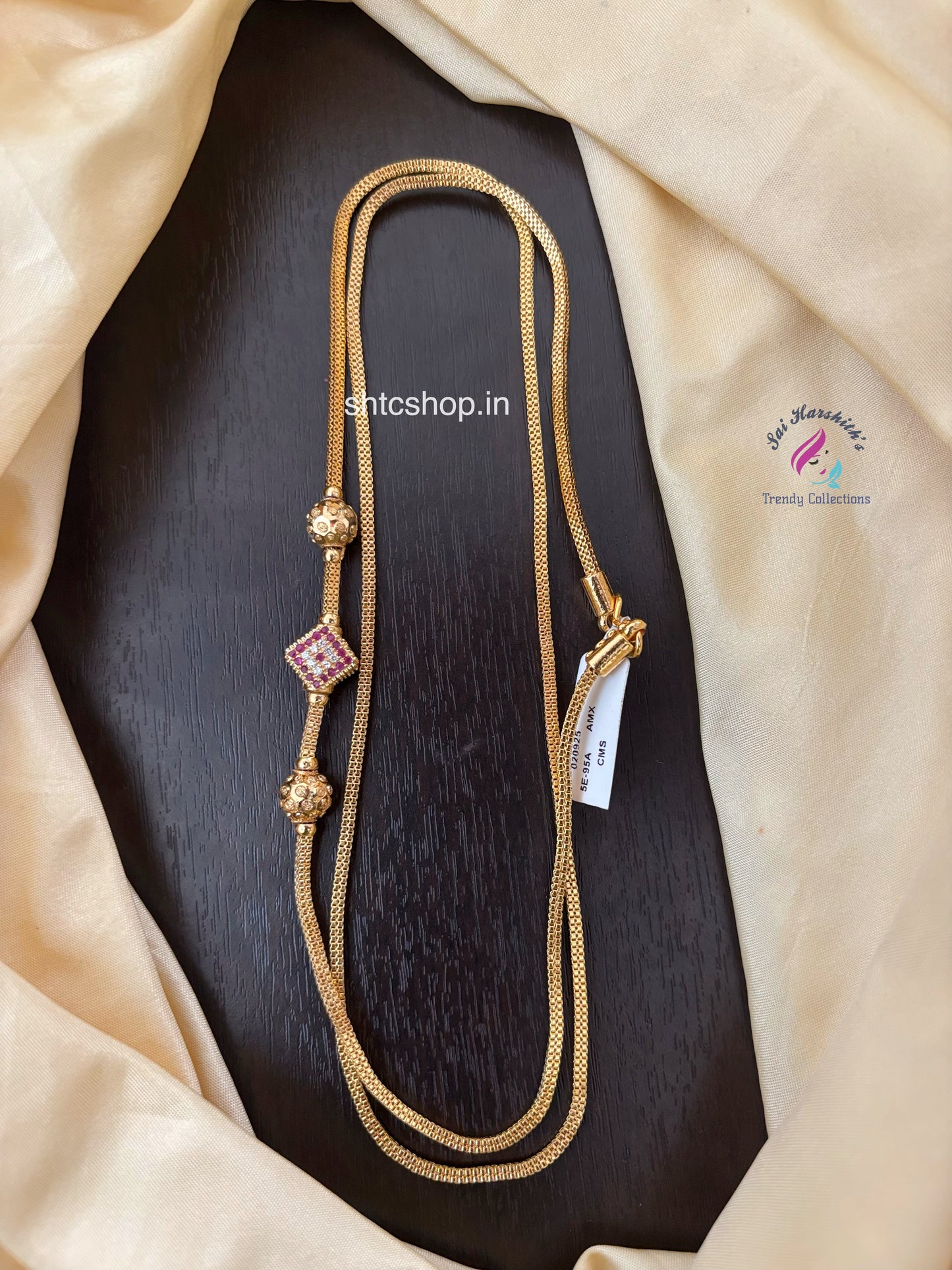 30 inches 1 gm Gold Polished 360 degree Mugappu Chain(Pink & White) - SHTC1549