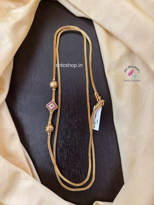 30 inches 1 gm Gold Polished 360 degree Mugappu Chain(Pink & White) - SHTC1549