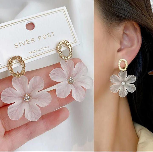 Transparent White Flower style Earrings - KE155