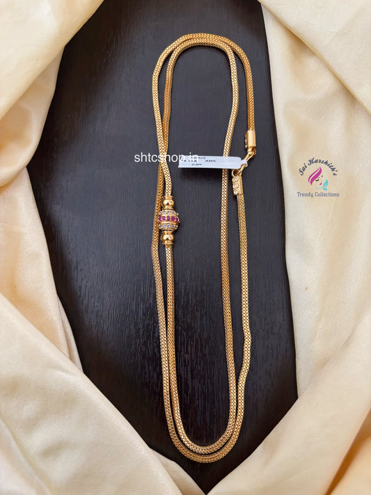 30 inches 1 gm gold Polished Mugappu Chain (Pink & White) - SHTC1550