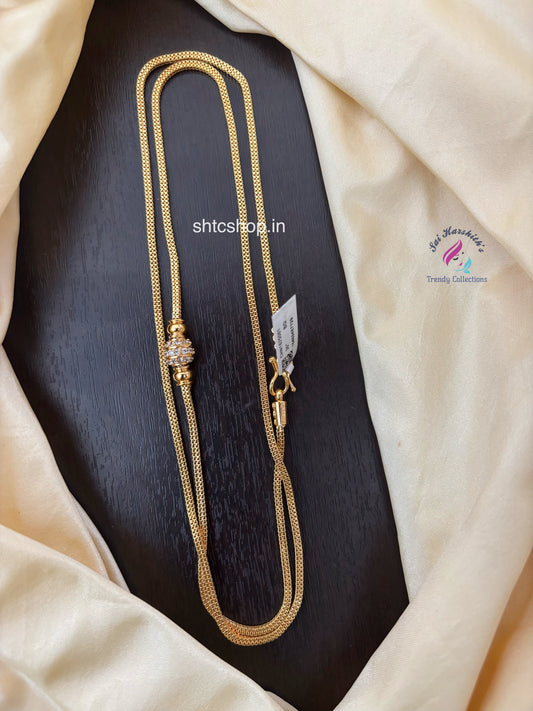 30 inches 1 gm gold Polished Mugappu Chain (White) - SHTC1551