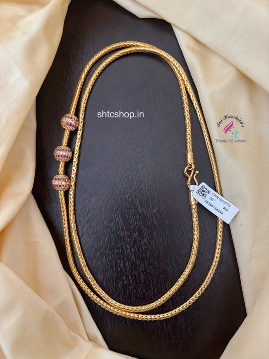 30 inches 1 gm gold Polished Mugappu Chain (Pink & White) - SHTC1553