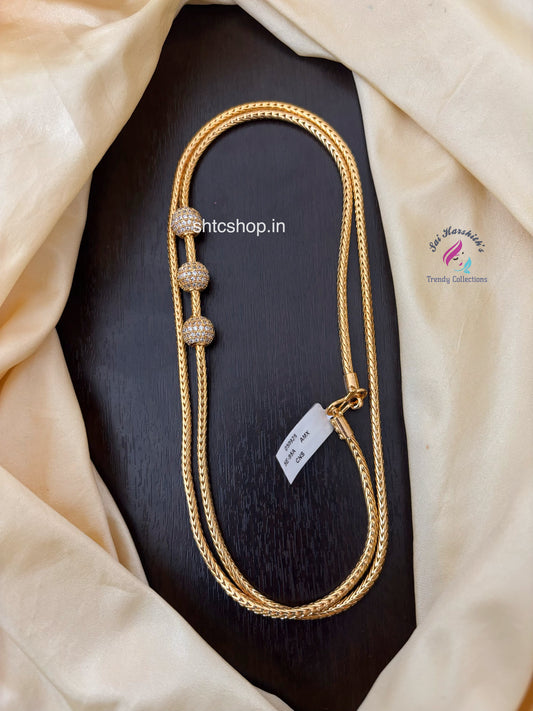 30 inches 1 gm gold Polished Mugappu Chain (White) - SHTC1555