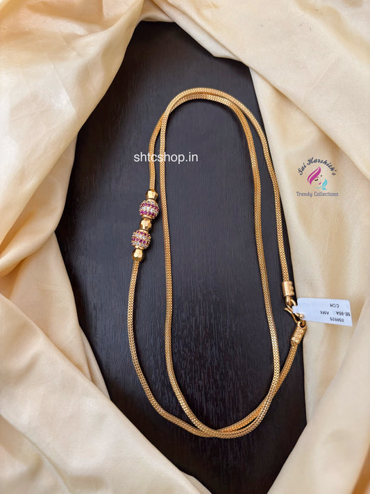 30 inches 1 gm gold Polished Mugappu Chain (Pink & White) - SHTC1556