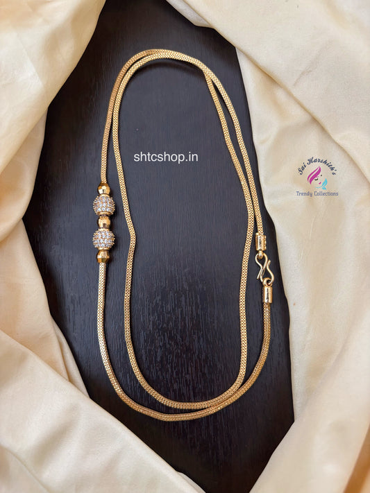 30 inches 1 gm gold Polished Mugappu Chain (White) - SHTC1557