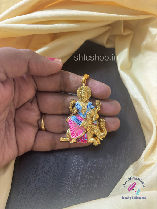 Matte Finish Gajalakshmi Pendant with Premium Quality Enamel - SHTC1561