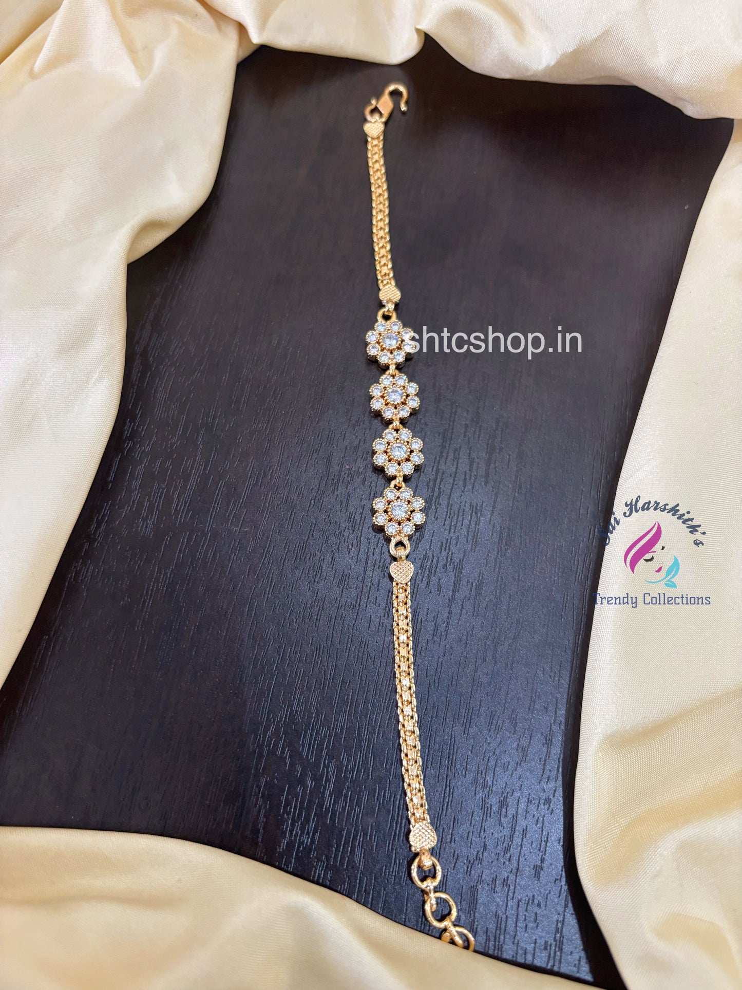 Impon / five Metal Bracelets with AD Stones (White)- SHTC1579