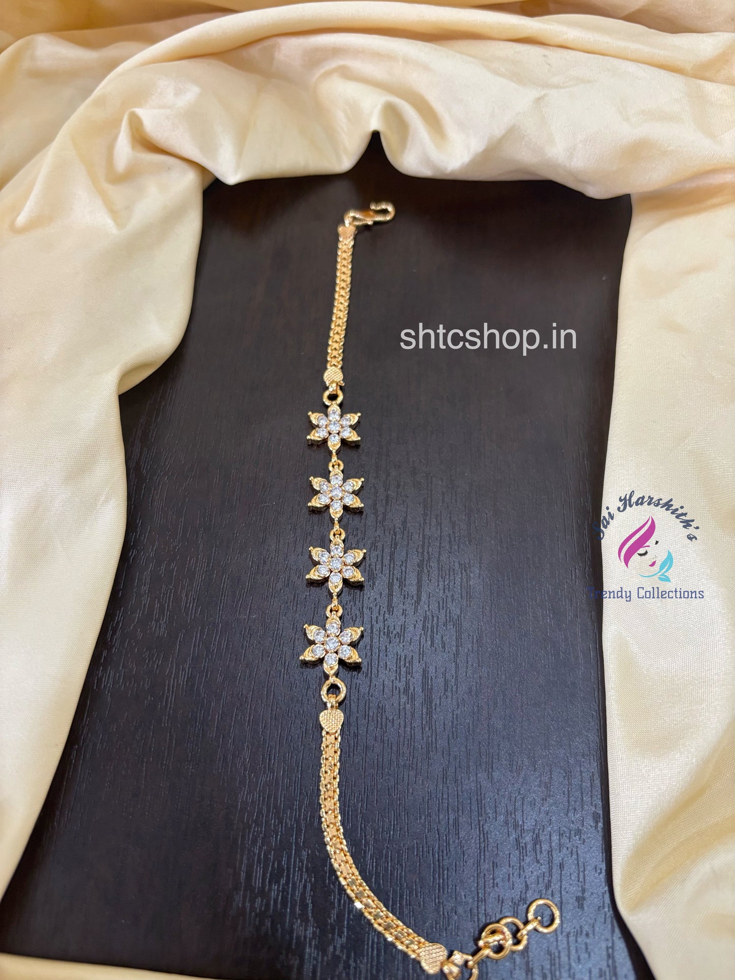 Impon / five Metal Bracelets with AD Stones (White)- SHTC1582