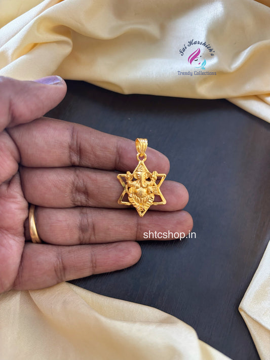 1 gm gold polished cute Ganesha pendant with a Star - SHTC1590