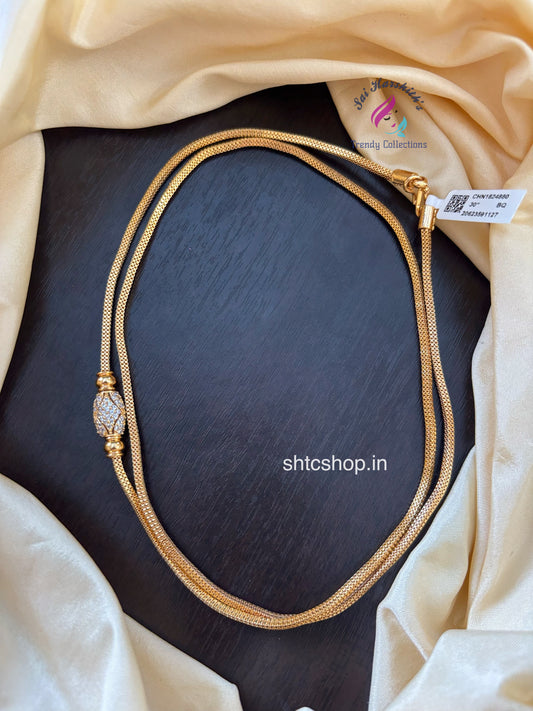 30 Inches 1 gm Gold Polished 360 degree Mugappu Chain  (White) - SHTC1596