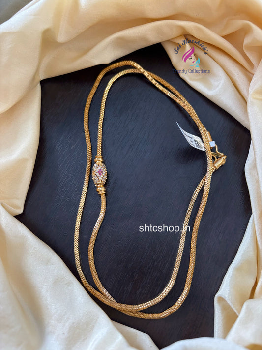 30 Inches 1 gm Gold Polished 360 degree Mugappu Chain  (White & Pink) - SHTC1597