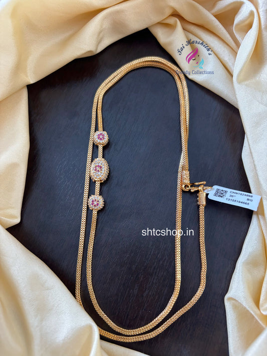 30 Inches 1 gm Gold Polished 360 degree Mugappu Chain  (White & Pink) - SHTC1599