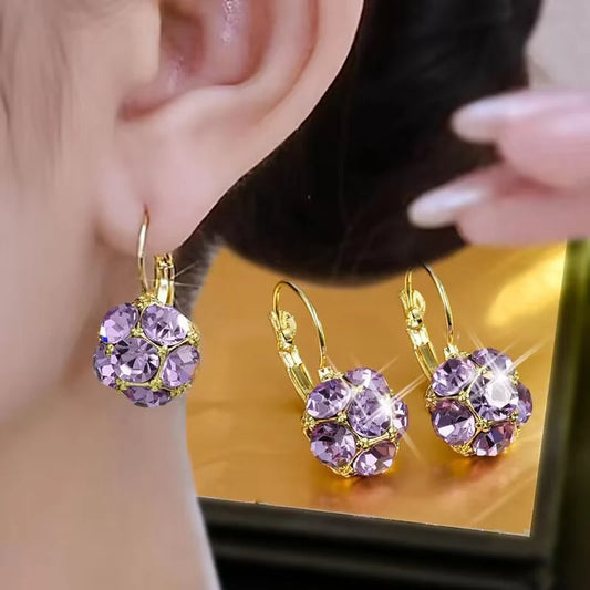 South Korea Retro Color Circle Crystal Earrings - Purple - KE527