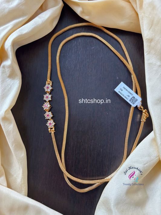 30 Inches 1 Gm Gold Polished 5 Star Mugappu Chain (Pink & White) - SHTC1603