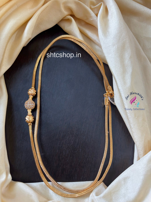 30 Inches 1 gm Gold Polished 360 degree Ball Mugappu Chain  (White) - SHTC1610