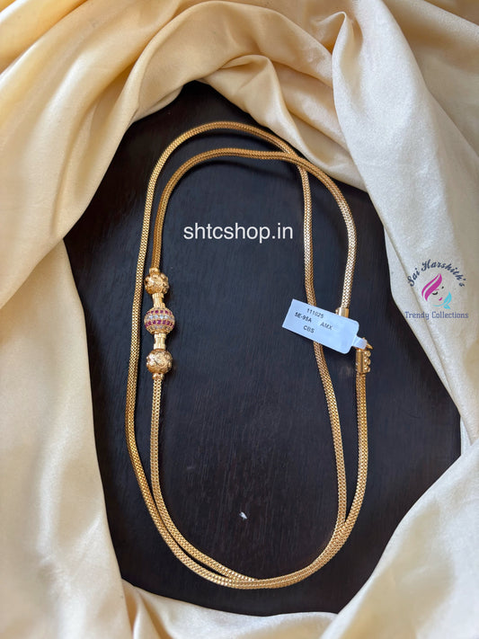 30 Inches 1 gm Gold Polished 360 degree Ball Mugappu Chain  (Pink & White) - SHTC1612