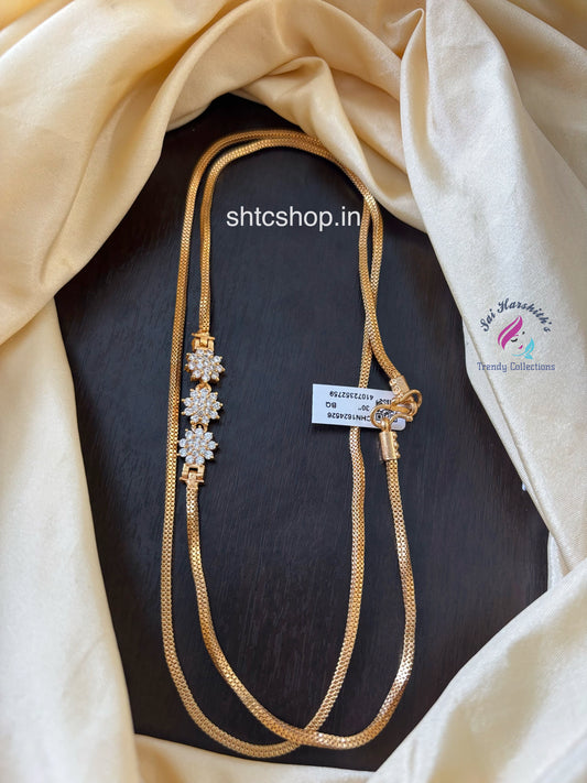 30 Inches 1 gm Gold Polished Mugappu Chain (White) - SHTC1614