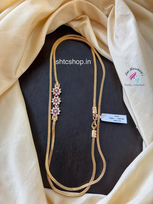 30 Inches 1 gm Gold Polished Mugappu Chain (White & Pink) - SHTC1615