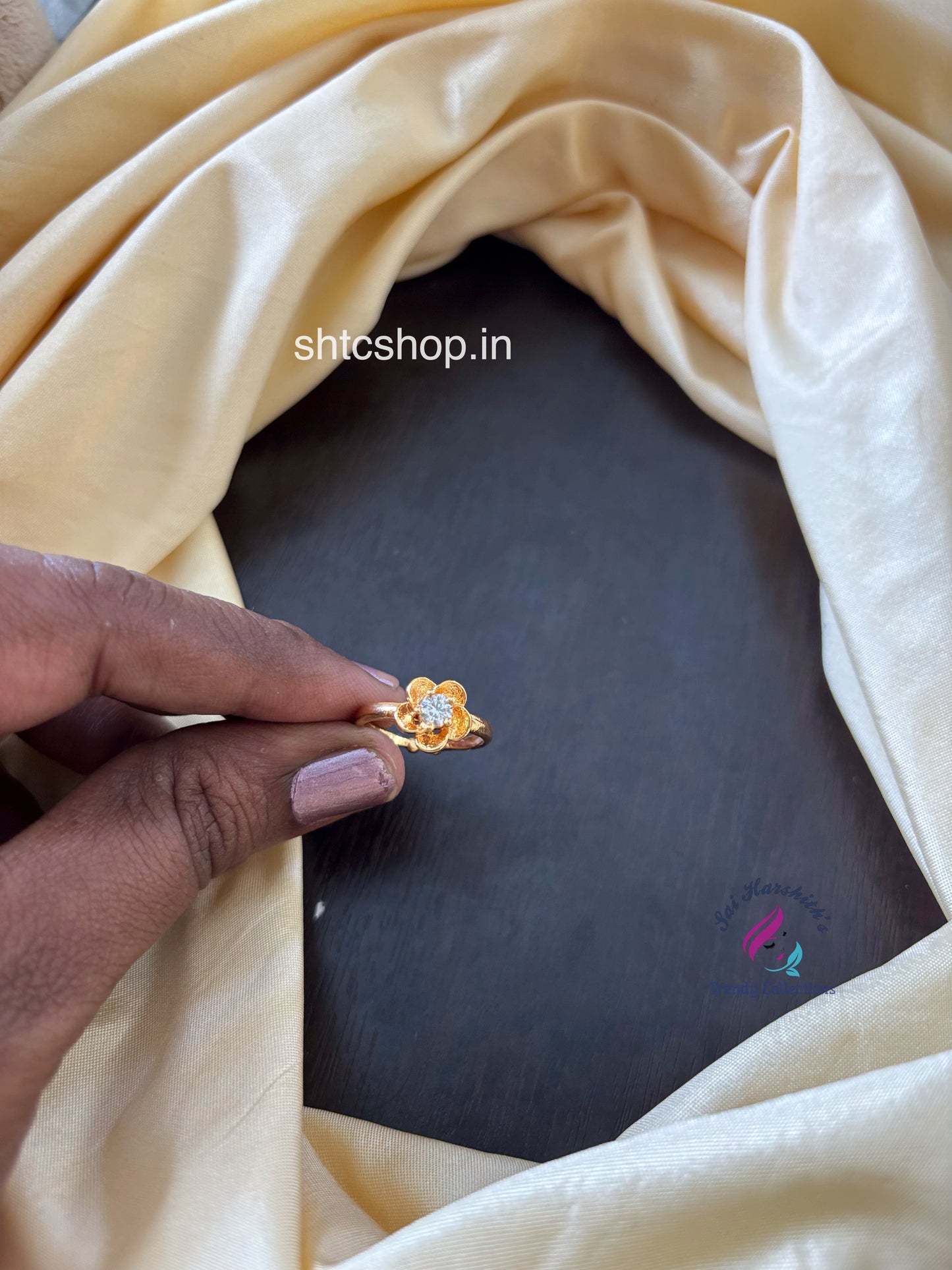 FIve Metal Adjustable Finger Ring with AD Stone - SHTC1618