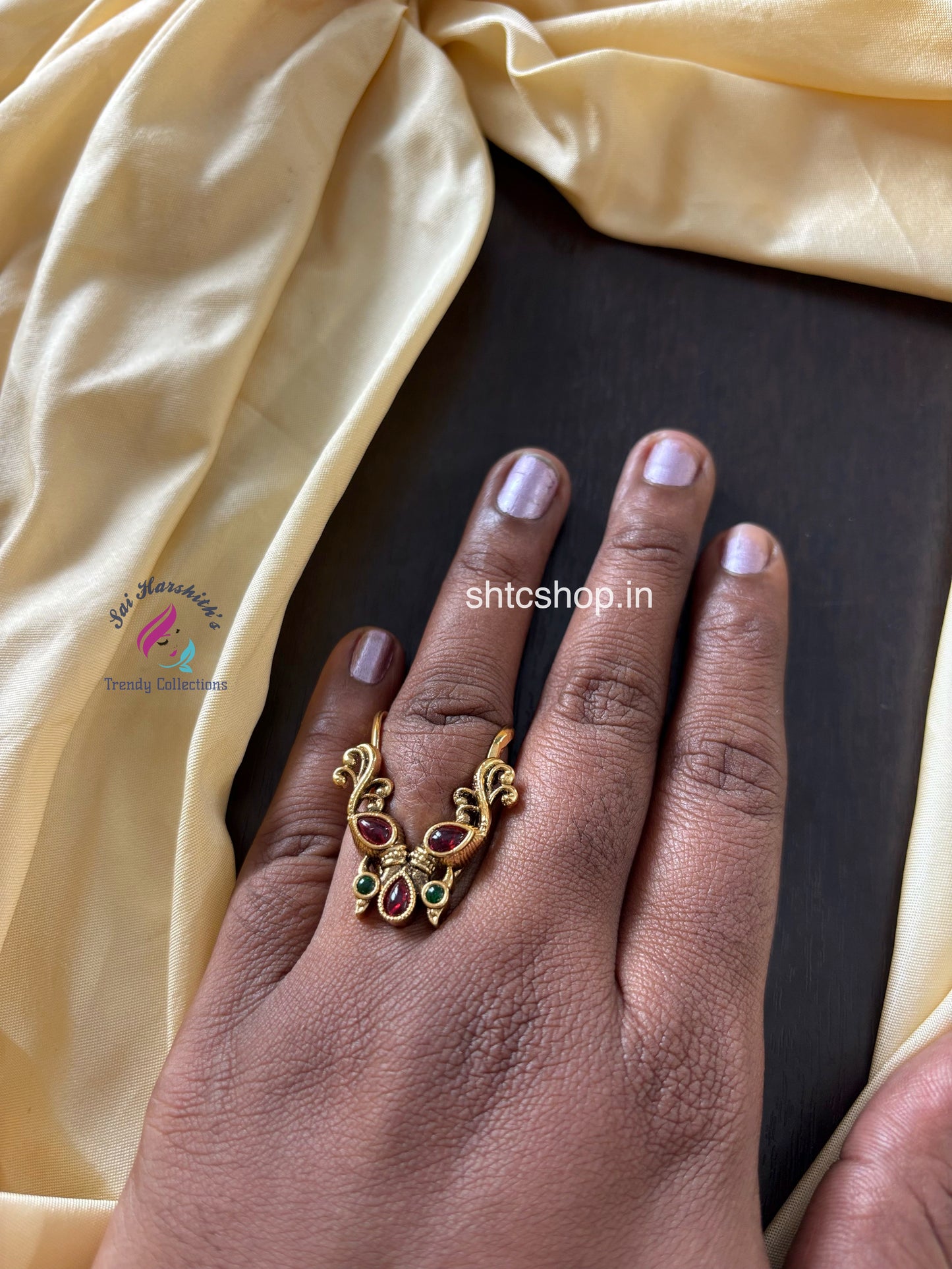 Matte Finish Statement Vangi Rings with Kempu Stones (Pink) - SHTC1622