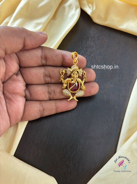 Matte Finish Ganesha Pendants with AD Stones - SHTC1623