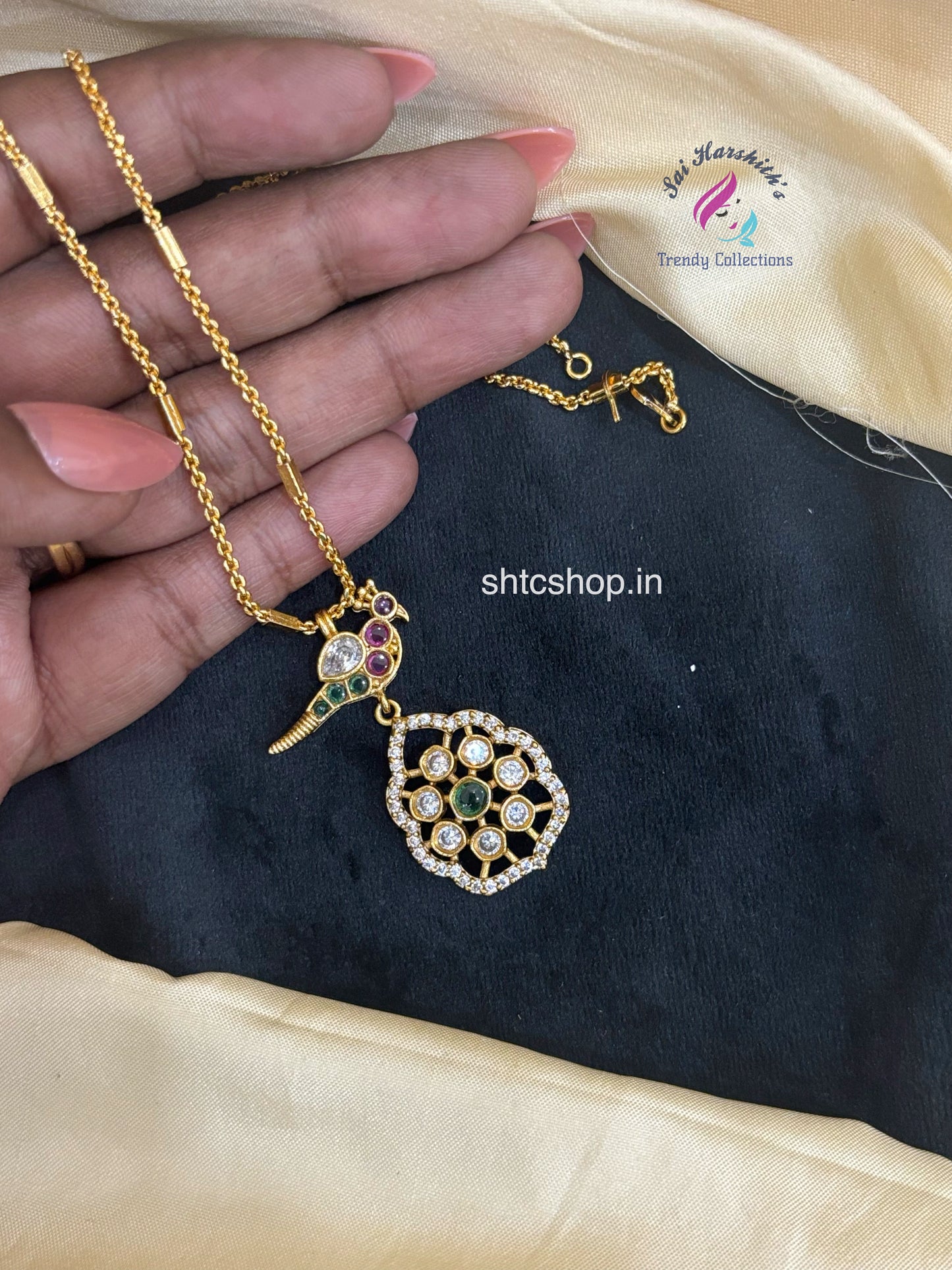 Gold Replica Matte Finish Short chain Jewellery set with Pendant - SHTC1627