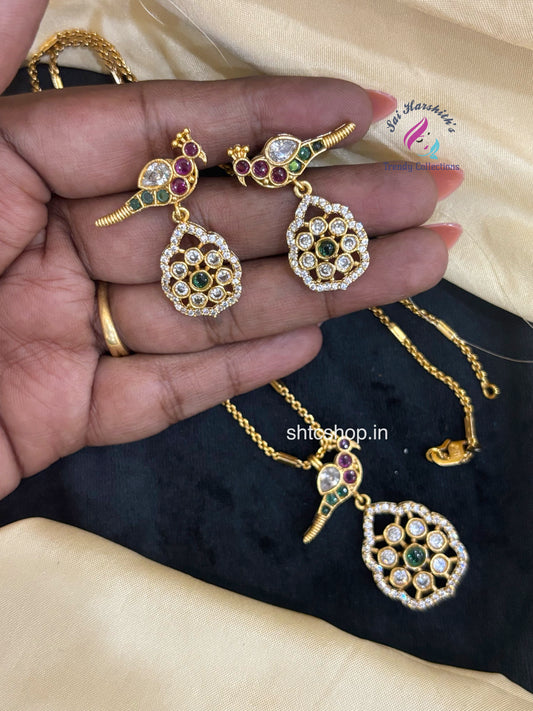 Gold Replica Matte Finish Short chain Jewellery set with Pendant - SHTC1627
