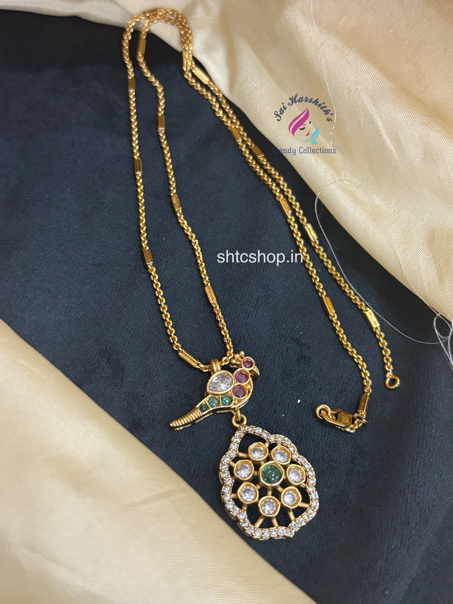 Gold Replica Matte Finish Short chain Jewellery set with Pendant - SHTC1627