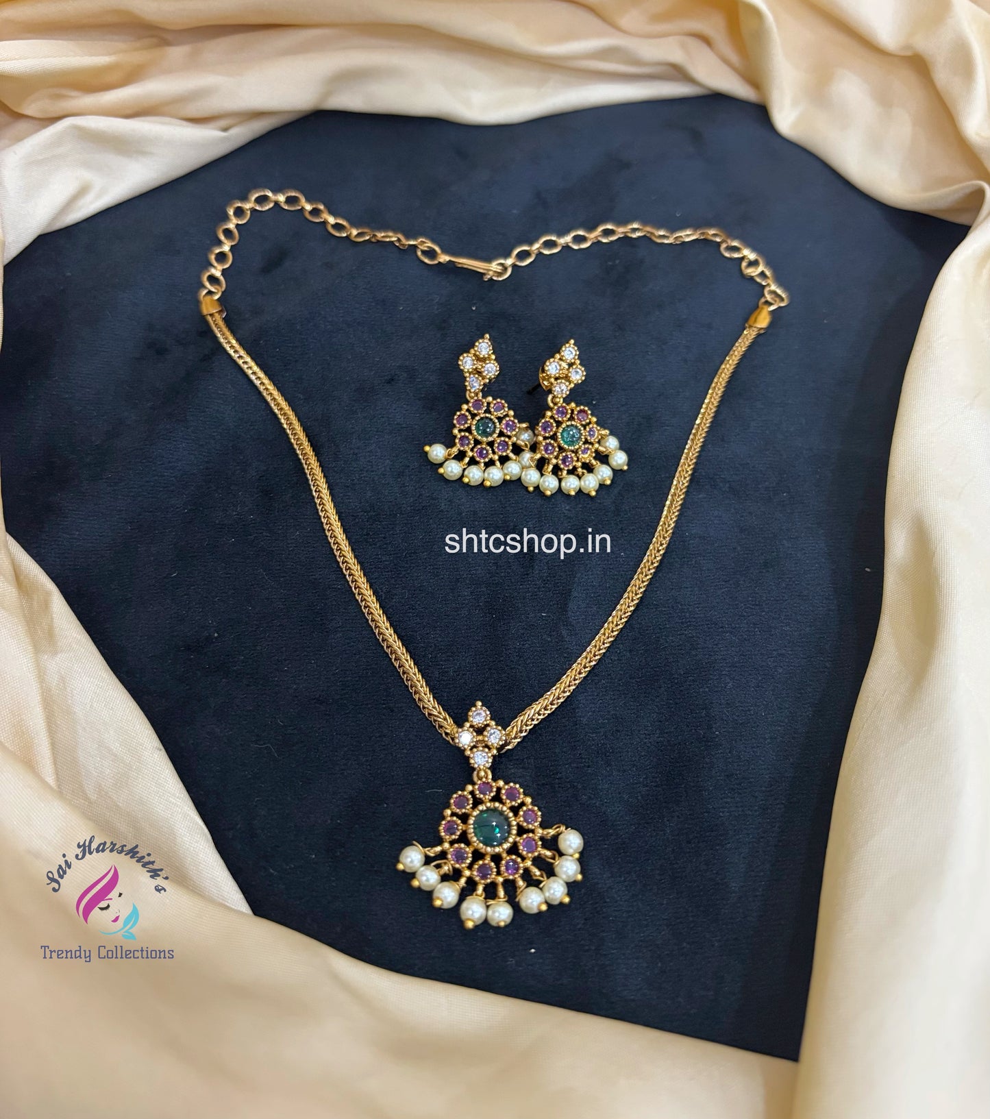 On OFFER - Cute Matte Finish Kempu Stone Necklace set - SHTC1632