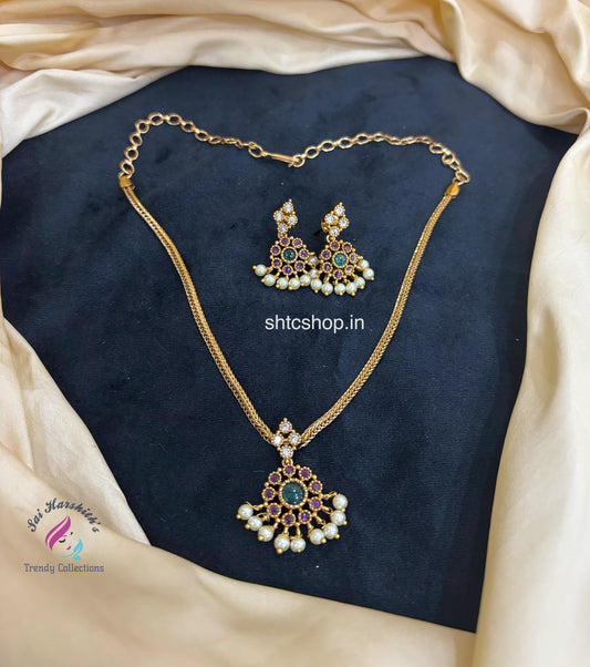 On OFFER - Cute Matte Finish Kempu Stone Necklace set - SHTC1632