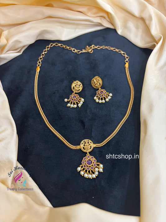 On OFFER - Cute Matte Finish Kempu Stone Necklace set - SHTC1633