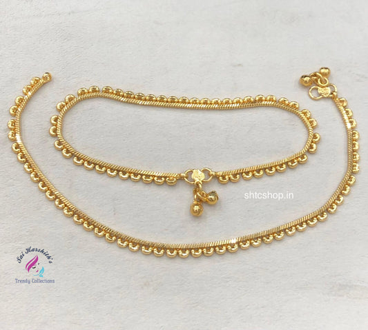 Antique Polish Premium Quality Brass Metal Anklets (Only 10.5 Size) - SHTC1638