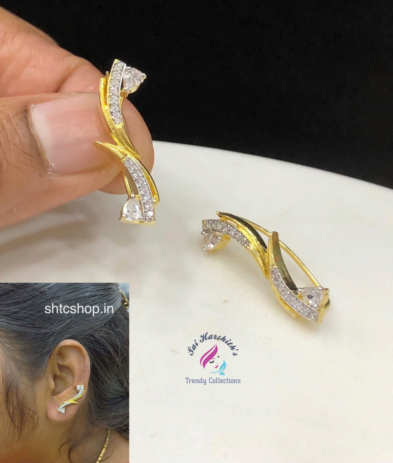 Celebrity Style Fusion Of Traditional and Modern AD Stone Ear Cuff - SHTC1642