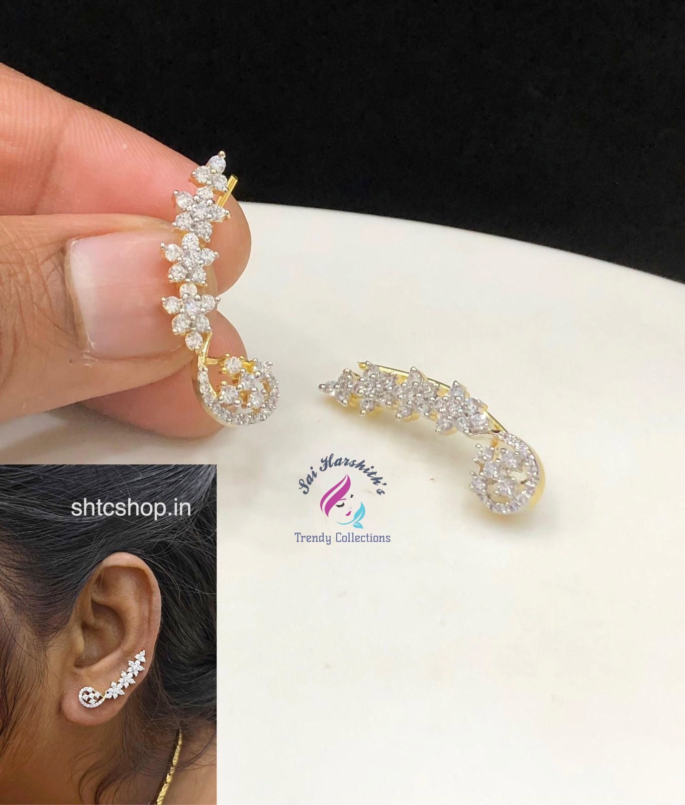 Celebrity Style Fusion Of Traditional and Modern AD Stone Ear Cuff - SHTC1643