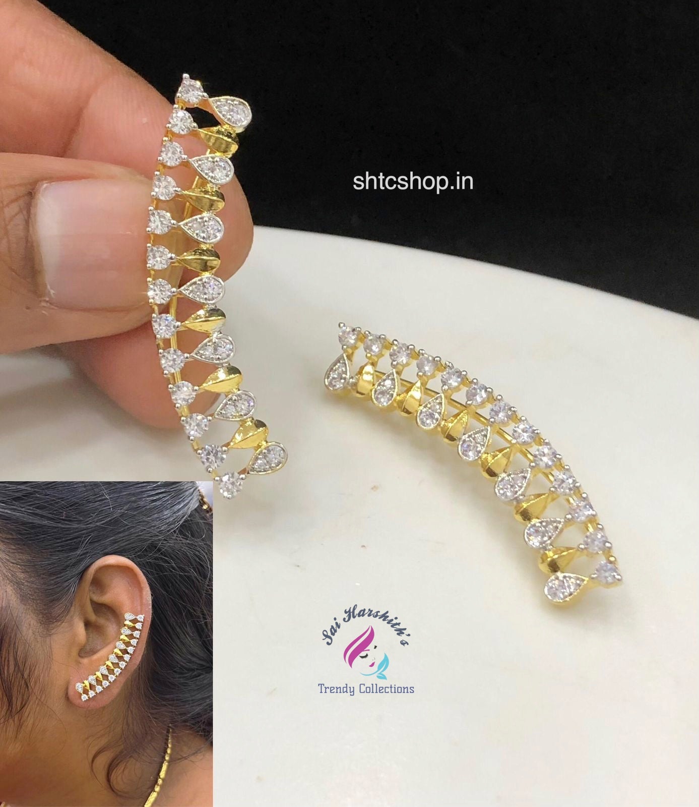 Celebrity Style Fusion Of Traditional and Modern AD Stone Ear Cuff - SHTC1644