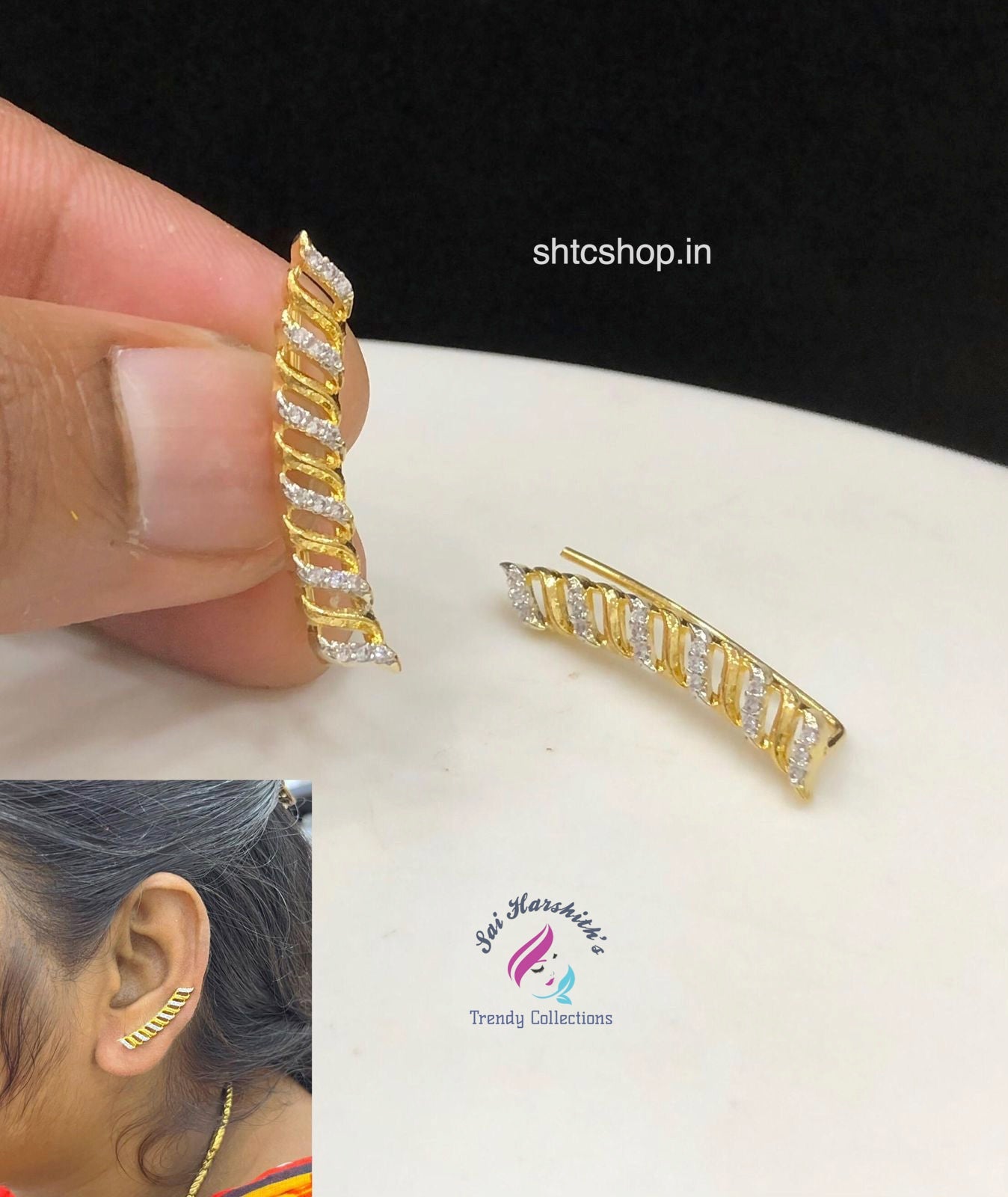 Celebrity Style Fusion Of Traditional and Modern AD Stone Ear Cuff - SHTC1645