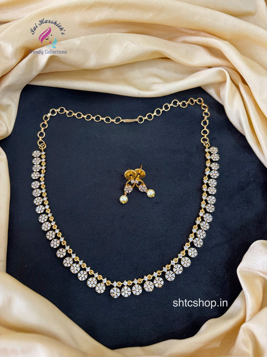 Cute Diamond Replica Matte Necklace set with Back Chain - SHTC1653