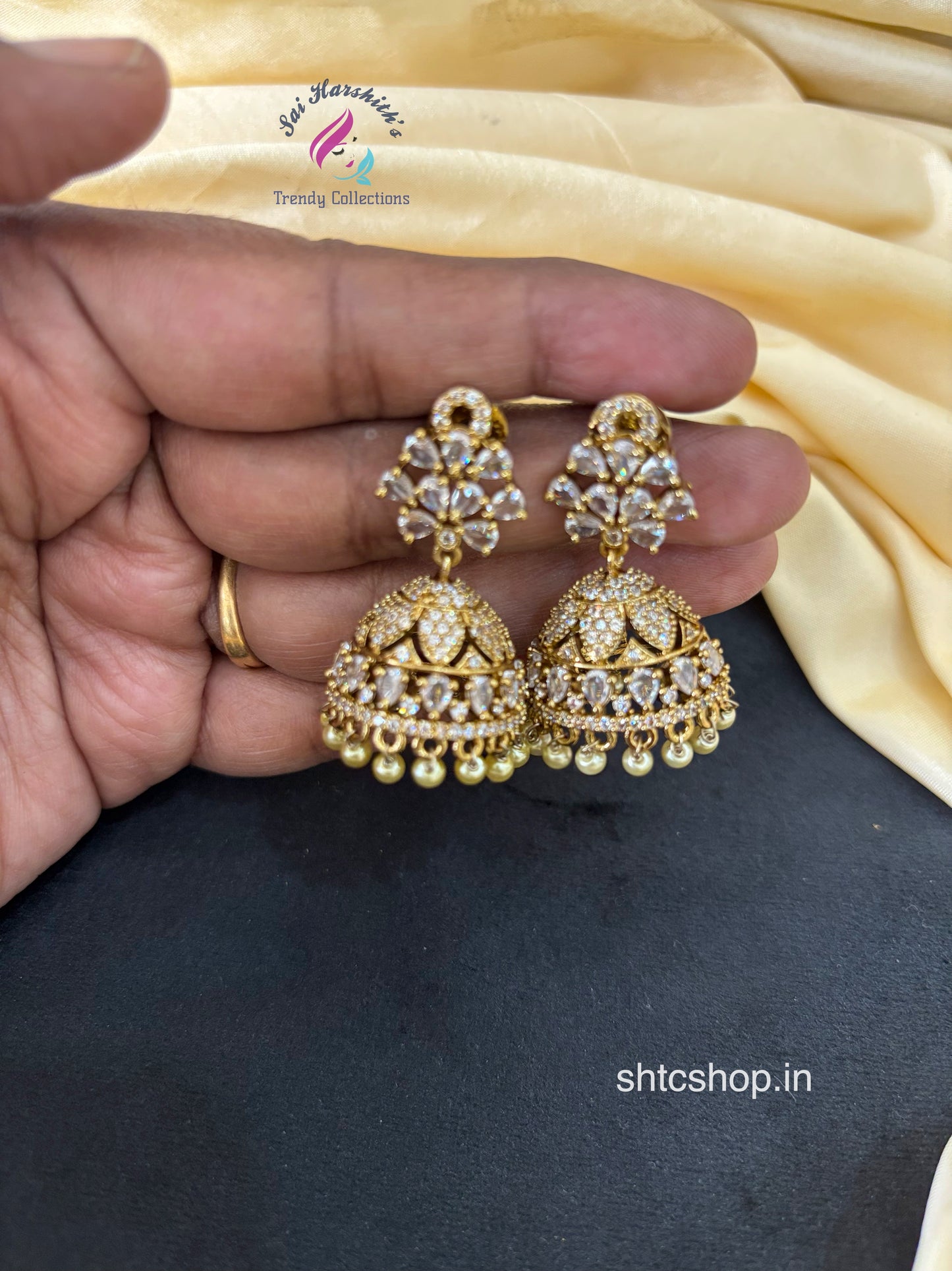 Victorian Finish Diamond look alike Jumkas in 5 Vibrant Colours - SHTC1655