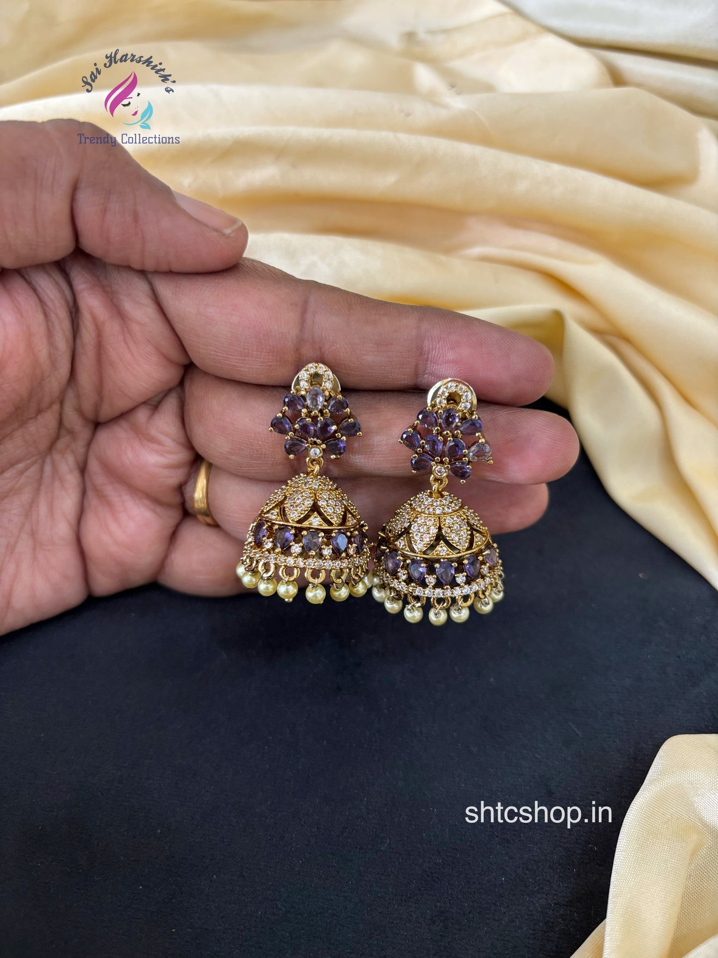 Victorian Finish Diamond look alike Jumkas in 5 Vibrant Colours - SHTC1655