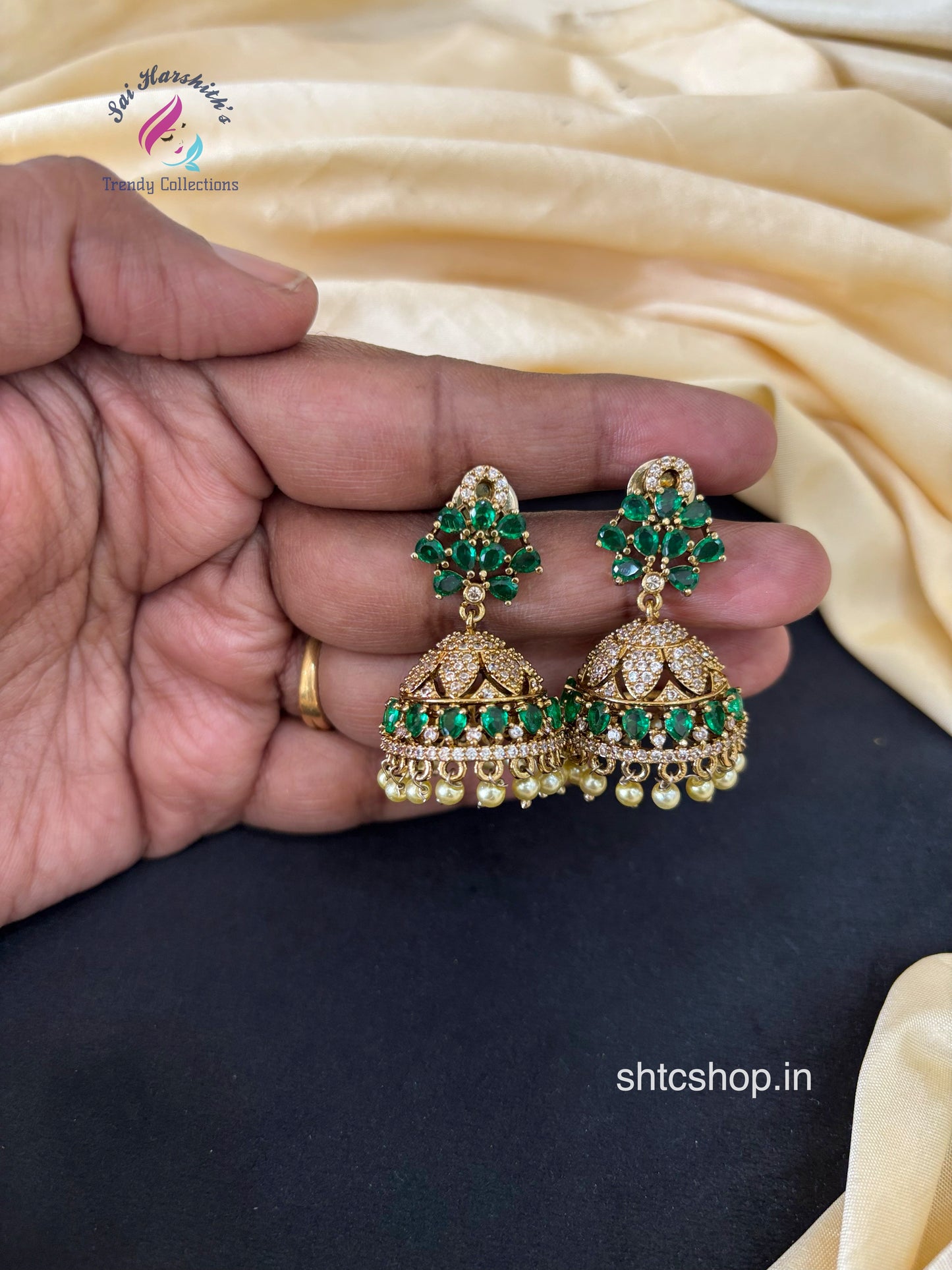 Victorian Finish Diamond look alike Jumkas in 5 Vibrant Colours - SHTC1655