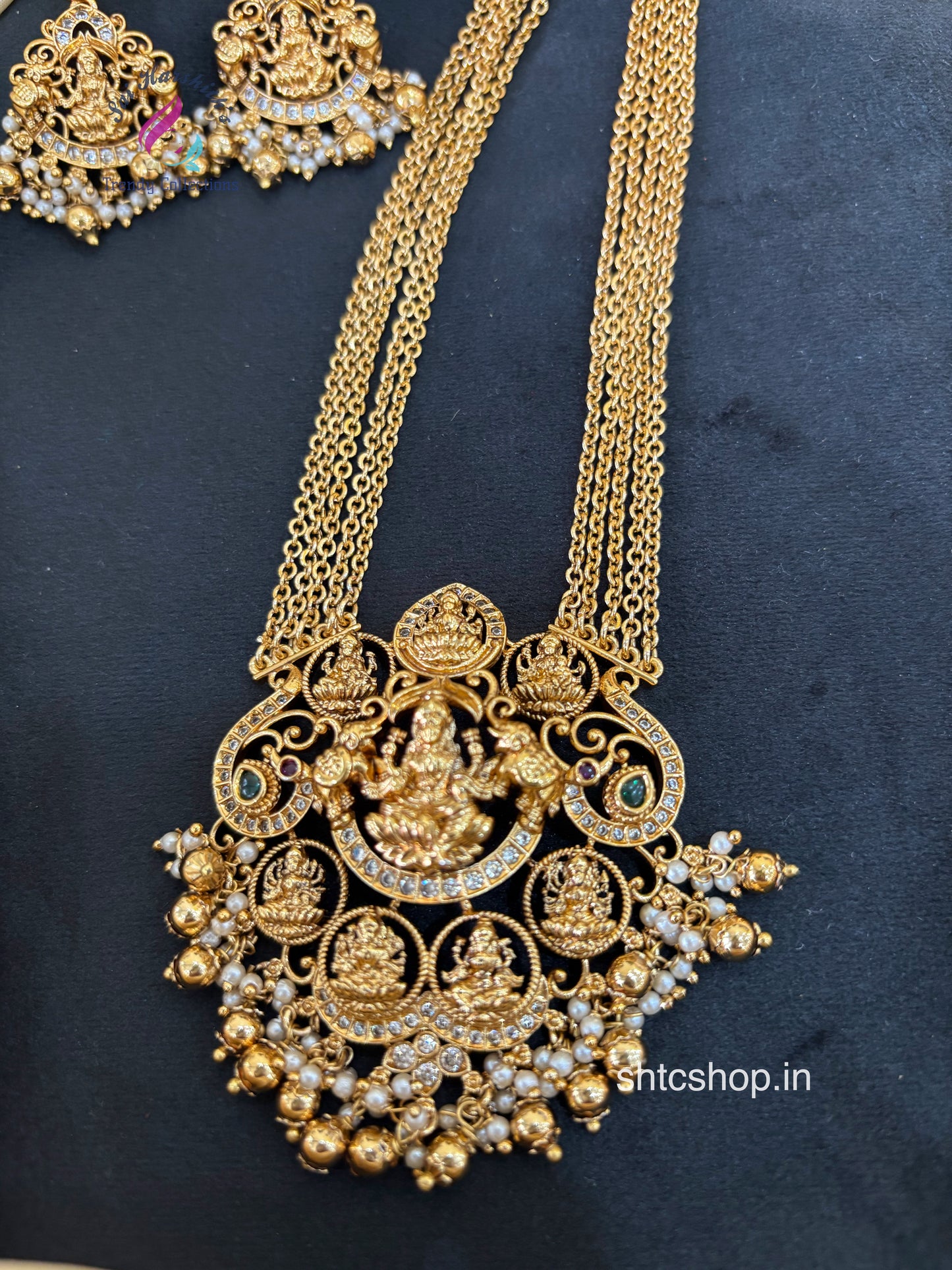 30 inches long 5 layer Temple Finish Long harram with Earrings - SHTC1656