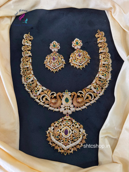 Temple Finish Statement Necklace Set with Earrings - SHTC1657