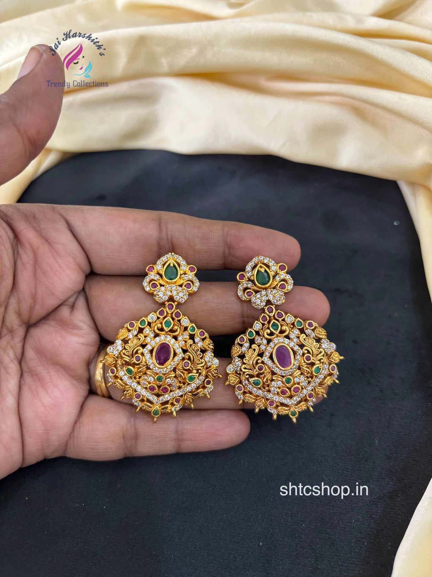 Temple Finish Statement Long Haram Set with Earrings - SHTC1660