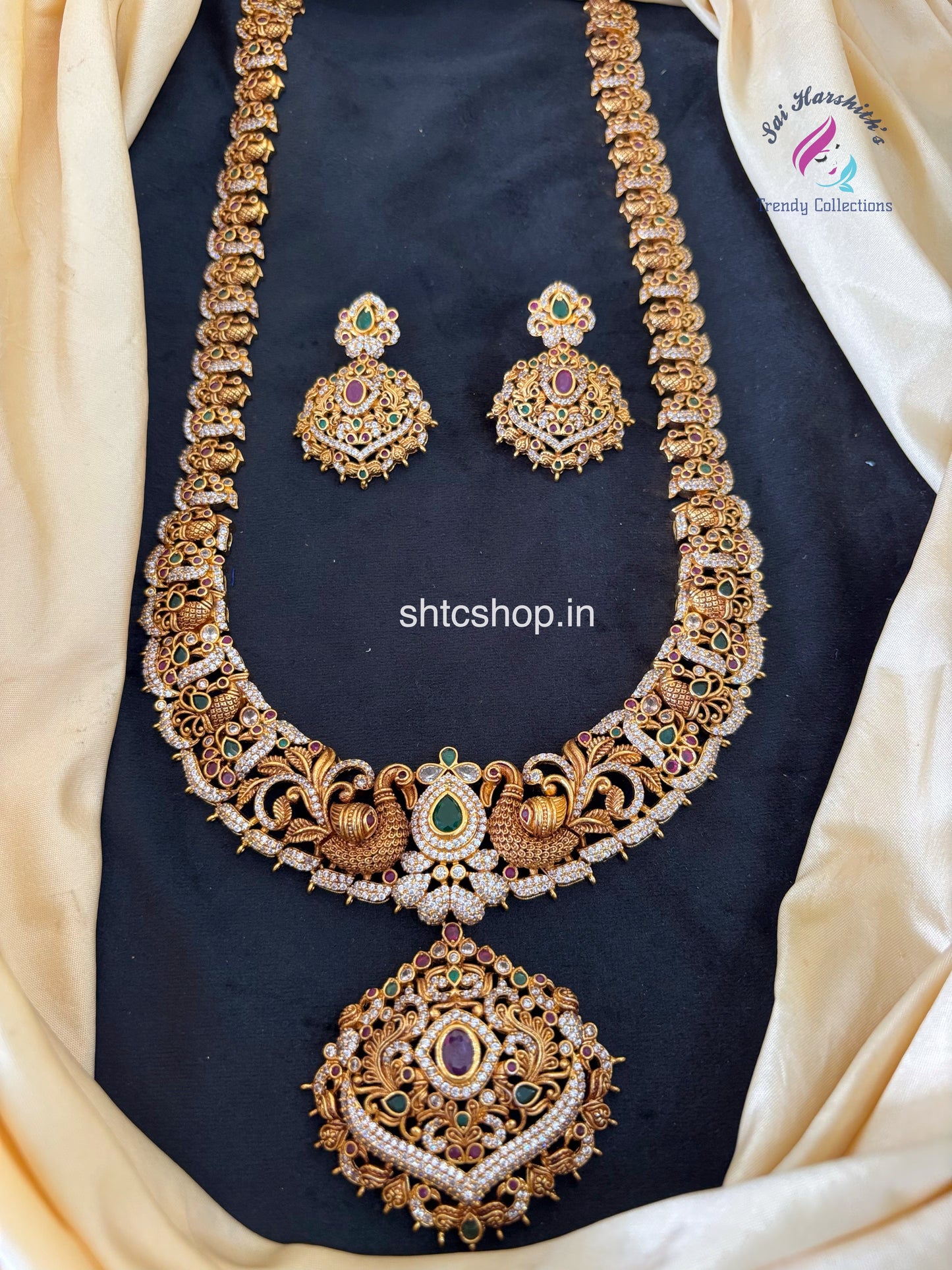 Temple Finish Statement Long Haram Set with Earrings - SHTC1660