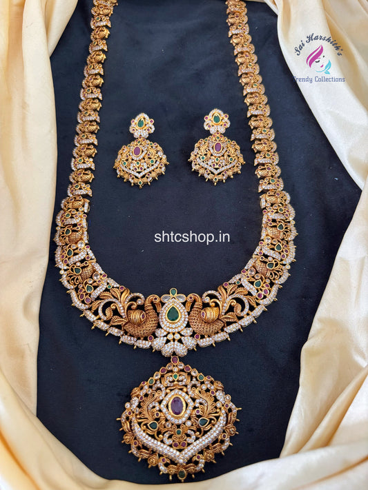 Temple Finish Statement Long Haram Set with Earrings - SHTC1660