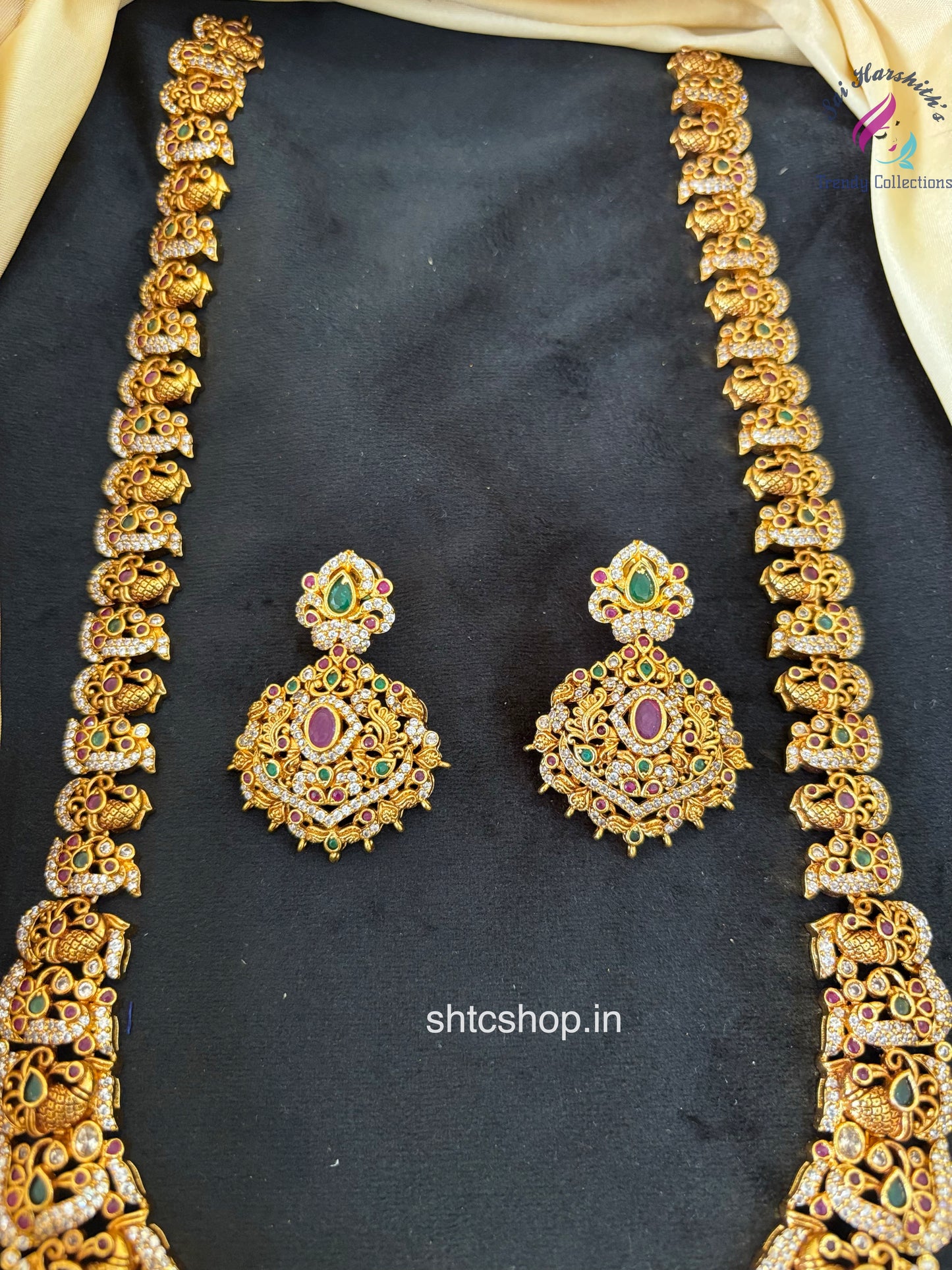 Temple Finish Statement Long Haram Set with Earrings - SHTC1660